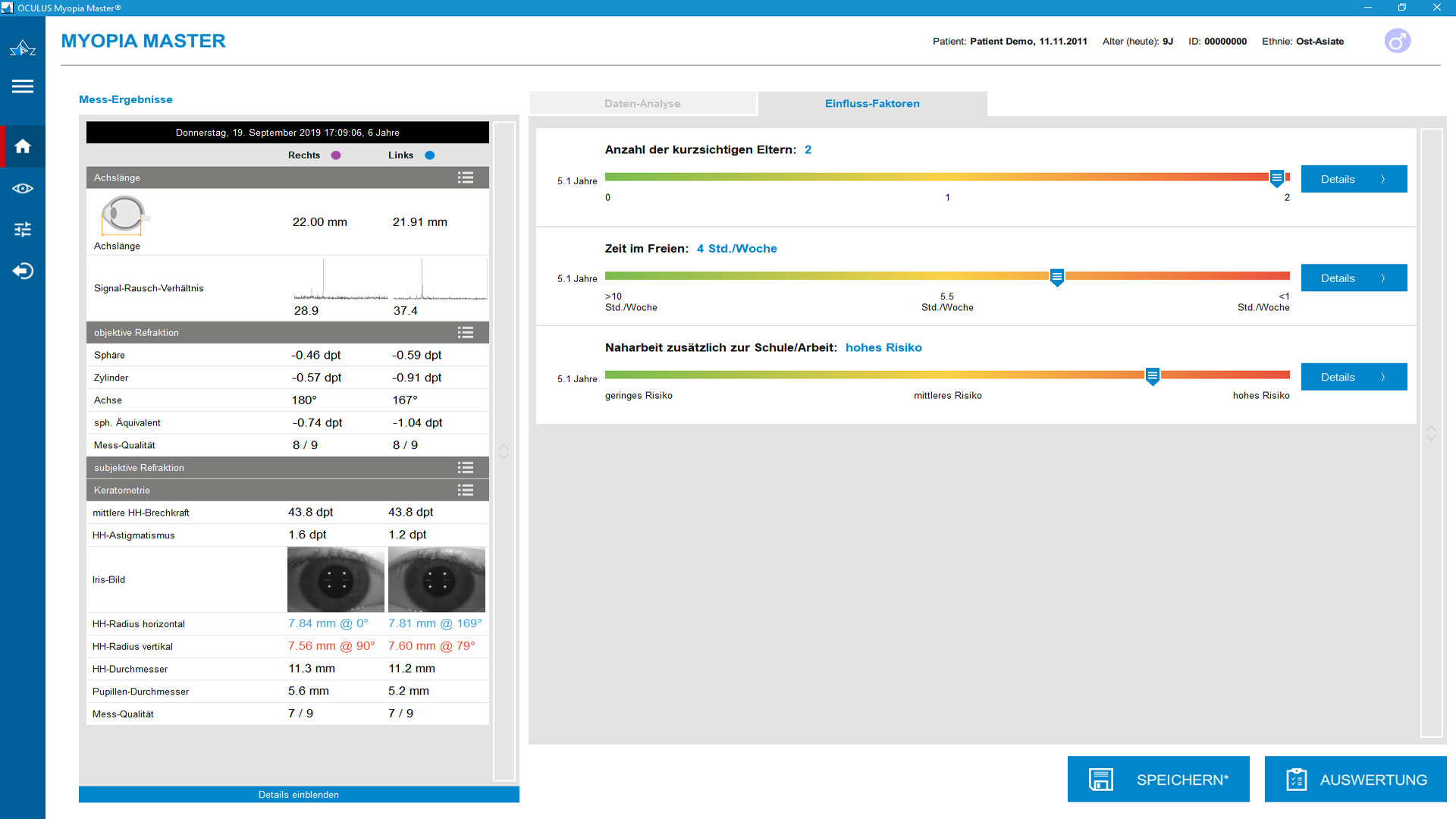 Screenshot der Myopie-Management Software
